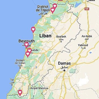 A closer look on the distribution of the 19,496 boxes of medications across Lebanon donated by the Lebanese Diaspora in Southern Africa.
&bull; Beirut
 - Cancer Support Fund / AUB
 - Saint Mary of Dormition Dispensary 
 - Saint Mary Dispensary 
 - K